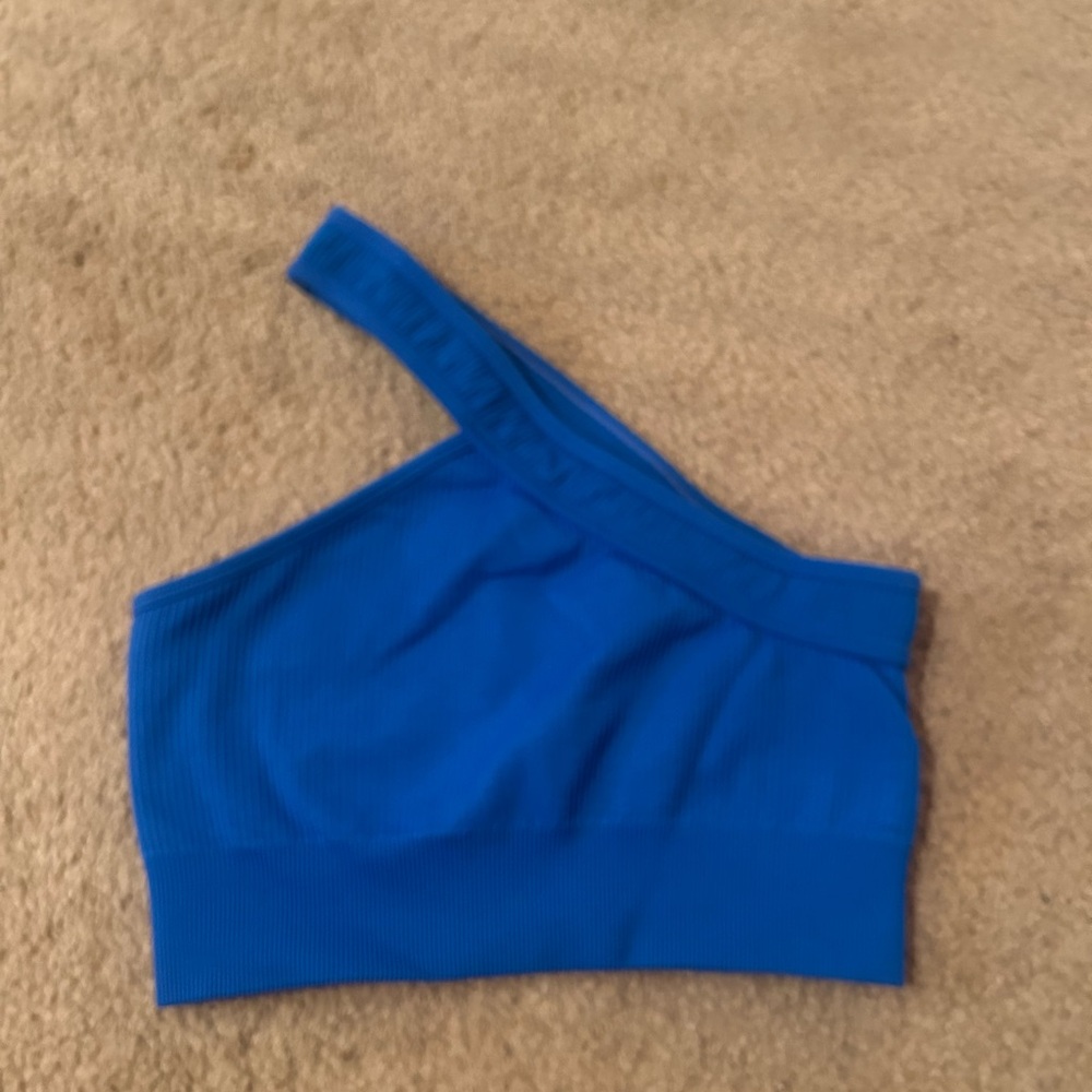 Blue One-Shoulder Crop Top Workout Set